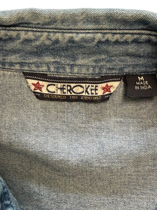 Vintage Cherokee Womens M Denim Button-Up Shirt Long Sleeve Tunic  Blue - Picture 11 of 16